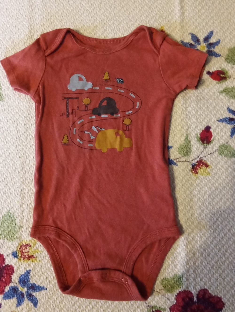 Carter's Rust Orange Baby Bodysuit with Car Road Print